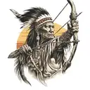 native american shooting bow and arrow old west sunset  tattoo design idea