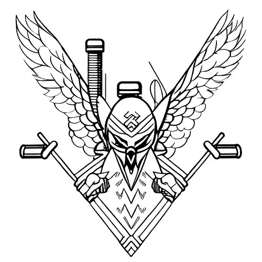 A minimalist tattoo of a weightlifting barbell with a hawk spreading its wings on either side, representing your dedication to training and the soaring spirit of the hawk tattoo design idea