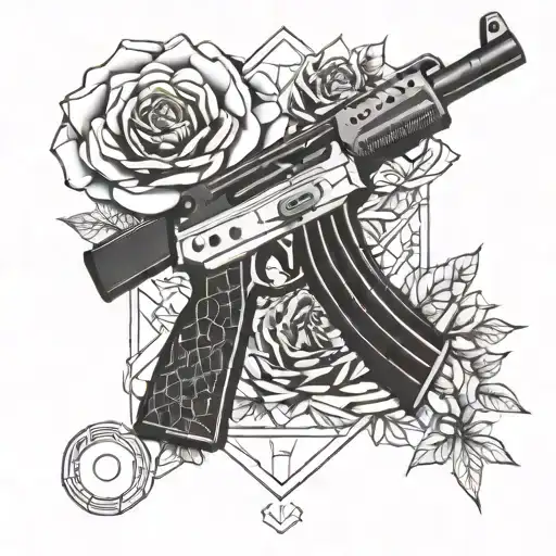 Knife,AK-47,rose,textfuckthepolice tattoo design idea