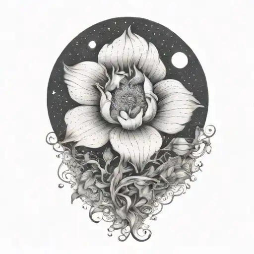 moon flower intertwined tattoo design idea