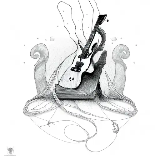 A grim reaper playing a guitar with strings made of spiderwebs tattoo design idea