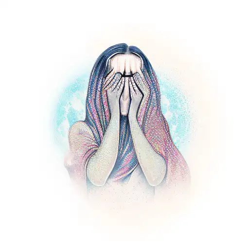 woman water moon crying  tattoo design idea