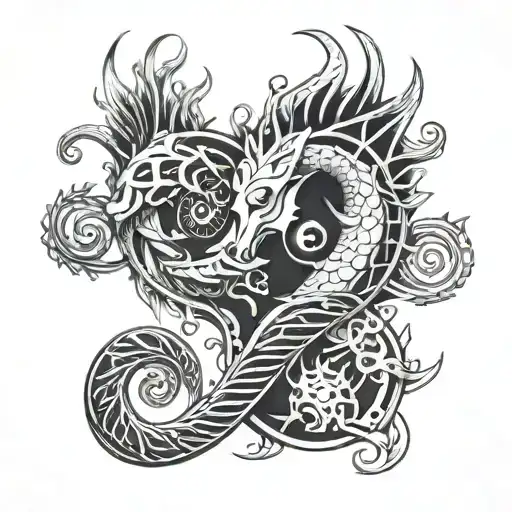 Leo and Pisces zodiac sign tattoo design idea