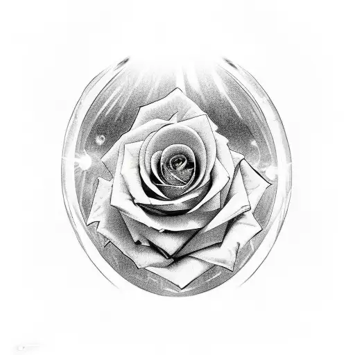 Rose with a sun inside coming out of an open chrysalis-shaped wound inside the chest. tattoo design idea