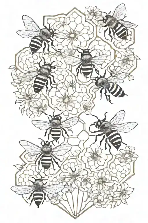 bees and honeycomb and flowers tattoo design idea