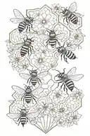 bees and honeycomb and flowers tattoo design idea