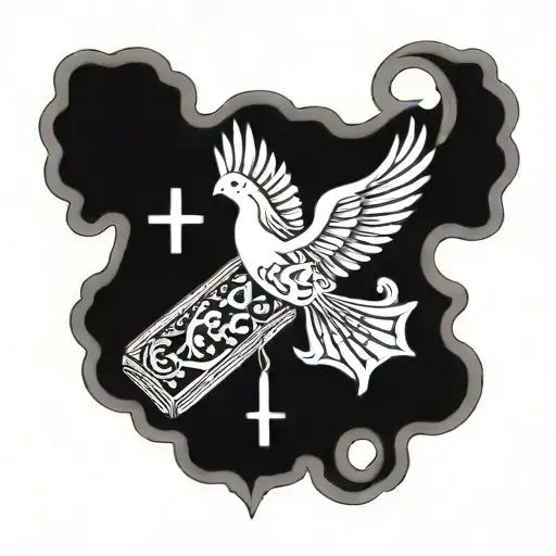 cross with a dove and a bible quote intertwined  tattoo design idea