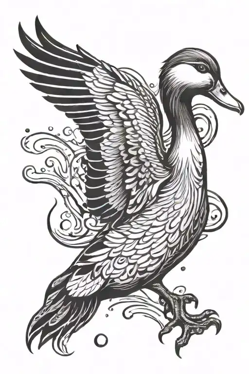 A duck in water tribal style tattoo design the resemble courage and royalty. tattoo design idea
