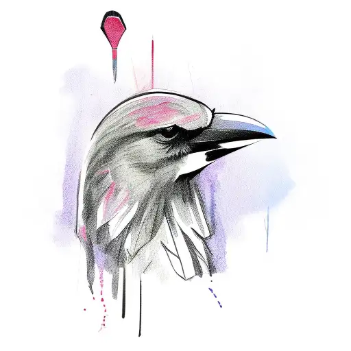 A sketch-style tattoo of a crow holding a paintbrush and palette tattoo design idea