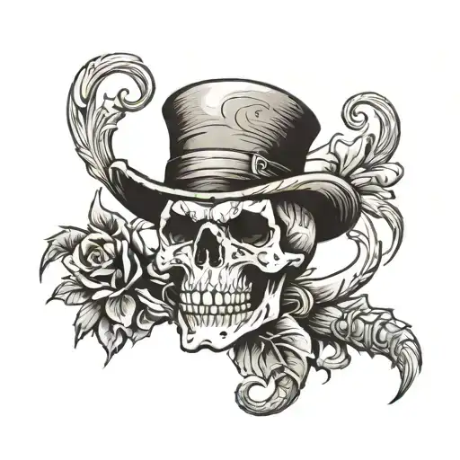 skull eroding in dessert with scorpion on top hat and monocle tattoo design idea
