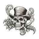 skull eroding in dessert with scorpion on top hat and monocle tattoo design idea