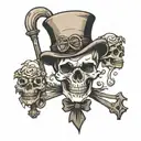skull eroding in dessert with scorpion on top hat and monocle tattoo design idea
