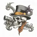 skull eroding in dessert with scorpion on top hat and monocle tattoo design idea