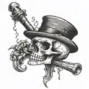 skull eroding in dessert with scorpion on top hat and monocle tattoo design idea