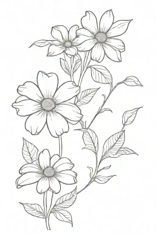 daisies and elephant ear leaves tattoo design idea