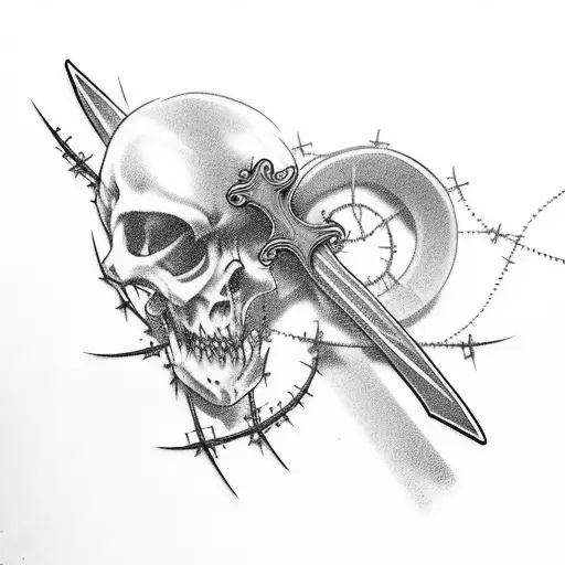 cross with barbed wire and blood tattoo design idea