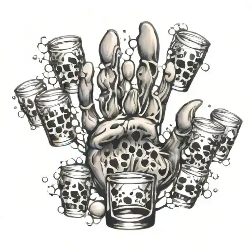 A wolf paw print filled with tiny cocktail glasses and shakers, creating a patterned and detailed design tattoo design idea