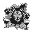 A wolf paw print filled with tiny cocktail glasses and shakers, creating a patterned and detailed design tattoo design idea