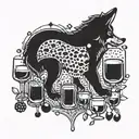 A wolf paw print filled with tiny cocktail glasses and shakers, creating a patterned and detailed design tattoo design idea