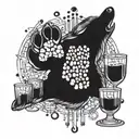 A wolf paw print filled with tiny cocktail glasses and shakers, creating a patterned and detailed design tattoo design idea