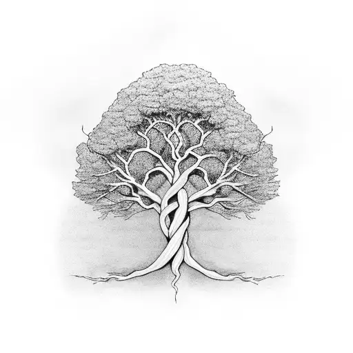 A family tree with intertwined branches symbolizing unity and strength tattoo design idea