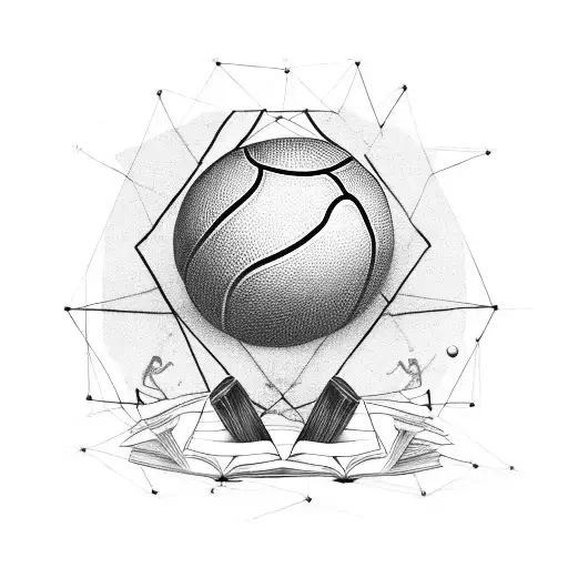 A stack of books forming a basketball hoop, symbolizing the intersection of knowledge and sports tattoo design idea