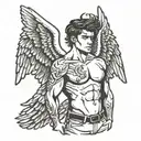 brunette buff boy with angel wings tattoo design idea