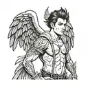 brunette buff boy with angel wings tattoo design idea