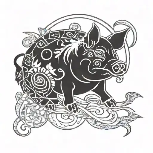 chinise horoscope pig and scorpio zodiac sign tattoo design idea