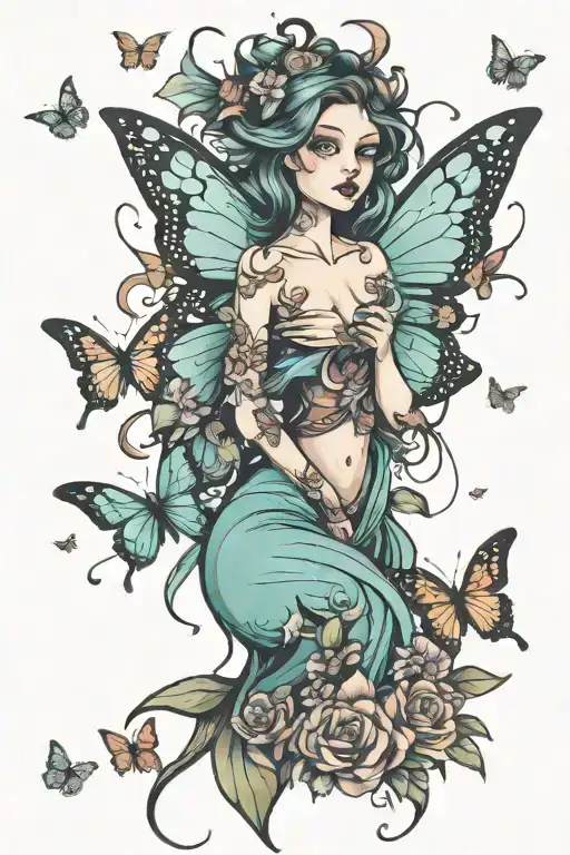 fairy with butterflies tattoo design idea