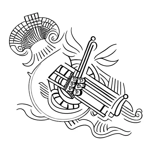 A female mariachi playing the trumpet with intricate patterns inspired by accordion bellows tattoo design idea