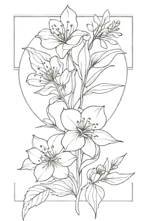 birth flower bouquet with december, january, april and august - december flower in the middle tattoo design idea