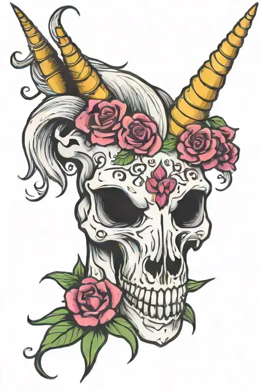 funny unicorn skull tattoo design idea