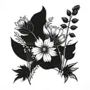 A minimalist design of a wildflower bouquet with subtle hints of herbs, symbolizing the client's love for nature and beauty tattoo design idea