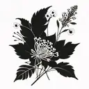 A minimalist design of a wildflower bouquet with subtle hints of herbs, symbolizing the client's love for nature and beauty tattoo design idea