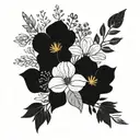 A minimalist design of a wildflower bouquet with subtle hints of herbs, symbolizing the client's love for nature and beauty tattoo design idea