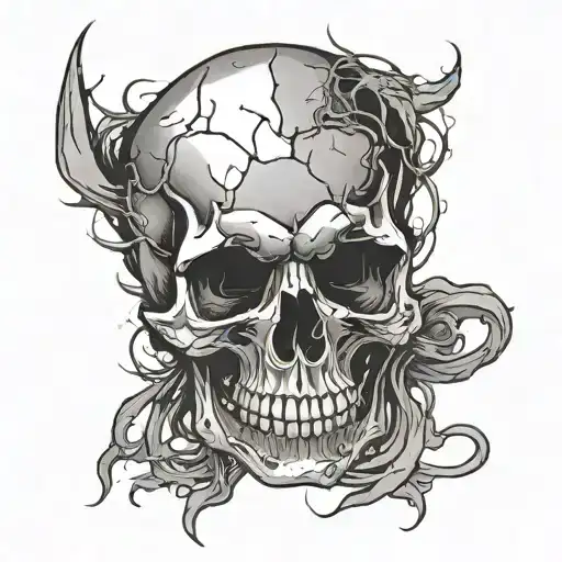 Cracking Skull with faded background black tattoo design idea