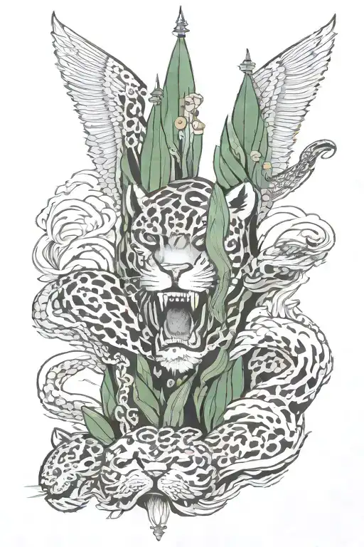 jaguar with peña and jade necklace tattoo design idea