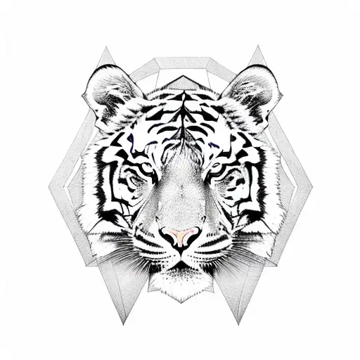 A tiger with geometric patterns made of dollar signs tattoo design idea