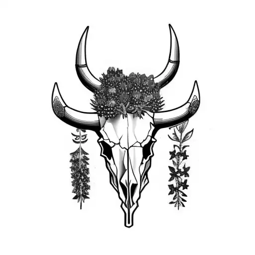 Bull Skull with bluebonnets  tattoo design idea