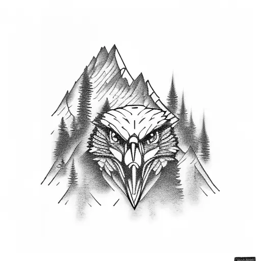 Mountain Rangewith Eagle soaring tattoo design idea