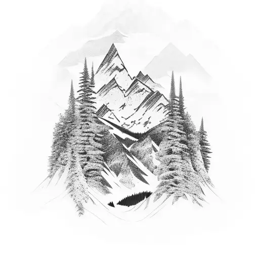 Mountain Scene with Eagle soaring tattoo design idea