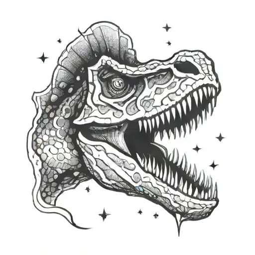 astrodon lomg neck dinosaur  night sky  meteor  tattoo design idea