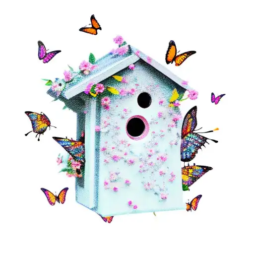 birdhouse with butterflies  tattoo design idea