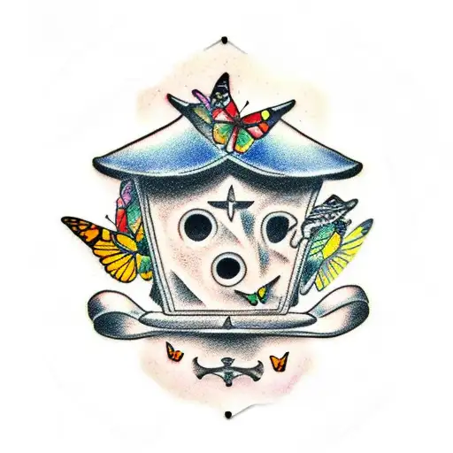 birdhouse with butterflies  tattoo design idea
