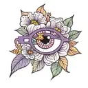 purple eyeglass with colourful 2 flowers ontop  tattoo design idea