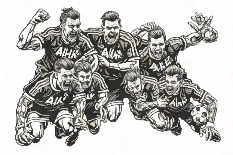 Make me a tattoo motive black and gray of this crowd of fotball hooligans from the team AIK in Solna Stockholm.   tattoo design idea