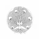 Dead Tree of Life with no leafs and skulls in the bark and branches and roots of the tree tattoo design idea