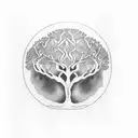 Dead Tree of Life with no leafs and skulls in the bark and branches and roots of the tree tattoo design idea