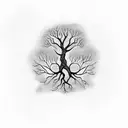 Dead Tree of Life with no leafs and skulls in the bark and branches and roots of the tree tattoo design idea